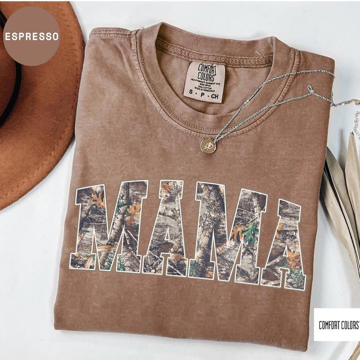 Comfort Colors® Hunting Mama T-Shirt, Camo Mama Shirt, Mother's Day Gift, Camouflage Mama T-Shirt, Varsity Mama Shirt, Retro Mam Shirt