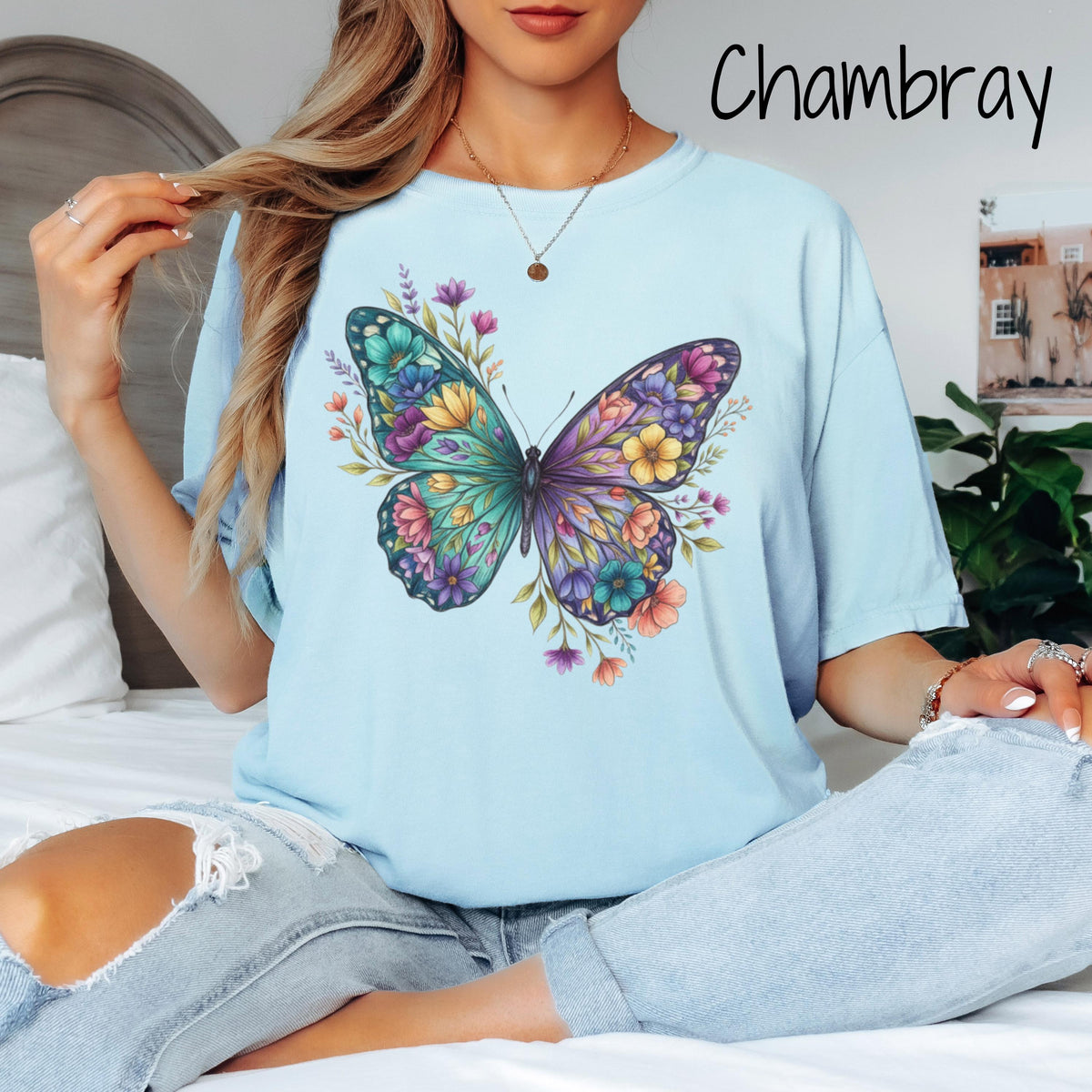 Comfort Colors® Floral Butterfly Shirt, Animal Lover Tee, Butterfly T Shirts, Trendy Tee, Gift for Her, Butterfly Lover T-Shirt, Flower Tee