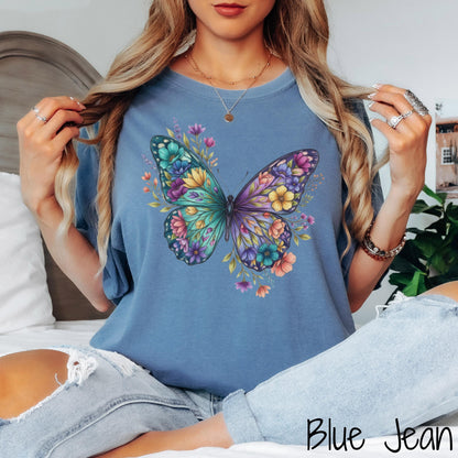 Comfort Colors® Floral Butterfly Shirt, Animal Lover Tee, Butterfly T Shirts, Trendy Tee, Gift for Her, Butterfly Lover T-Shirt, Flower Tee