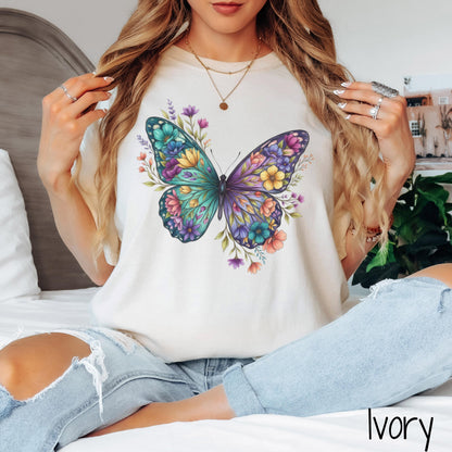 Comfort Colors® Floral Butterfly Shirt, Animal Lover Tee, Butterfly T Shirts, Trendy Tee, Gift for Her, Butterfly Lover T-Shirt, Flower Tee