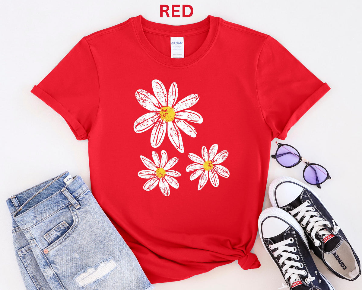 Daisy Shirt, Boho Floral Graphic Tee, Retro Aesthetic Flower Shirt, Spring Flower Trendy Summer Three  Daisy Shirt for Women and Youth Girl