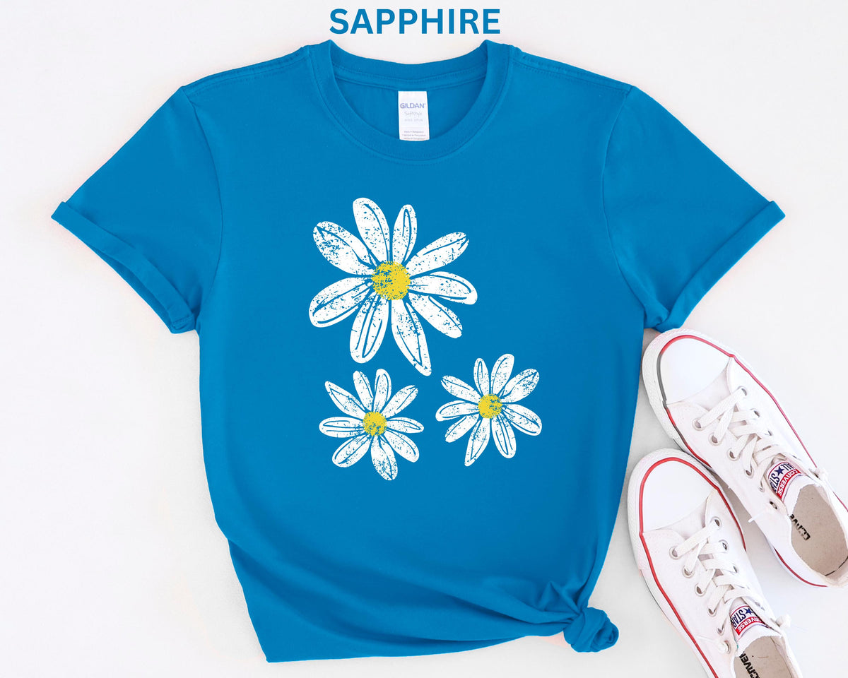 Daisy Shirt, Boho Floral Graphic Tee, Retro Aesthetic Flower Shirt, Spring Flower Trendy Summer Three  Daisy Shirt for Women and Youth Girl