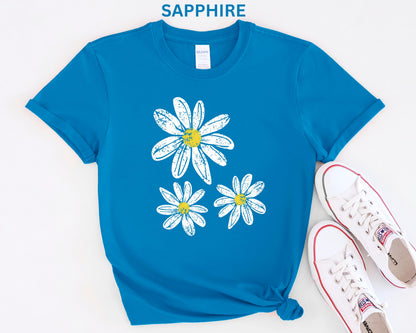 Daisy Shirt, Boho Floral Graphic Tee, Retro Aesthetic Flower Shirt, Spring Flower Trendy Summer Three  Daisy Shirt for Women and Youth Girl
