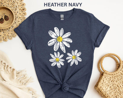 Daisy Shirt, Boho Floral Graphic Tee, Retro Aesthetic Flower Shirt, Spring Flower Trendy Summer Three  Daisy Shirt for Women and Youth Girl