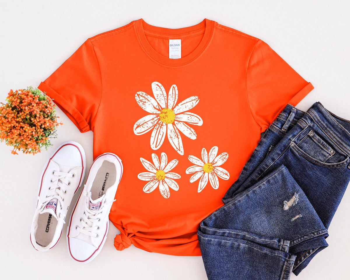 Daisy Shirt, Boho Floral Graphic Tee, Retro Aesthetic Flower Shirt, Spring Flower Trendy Summer Three  Daisy Shirt for Women and Youth Girl