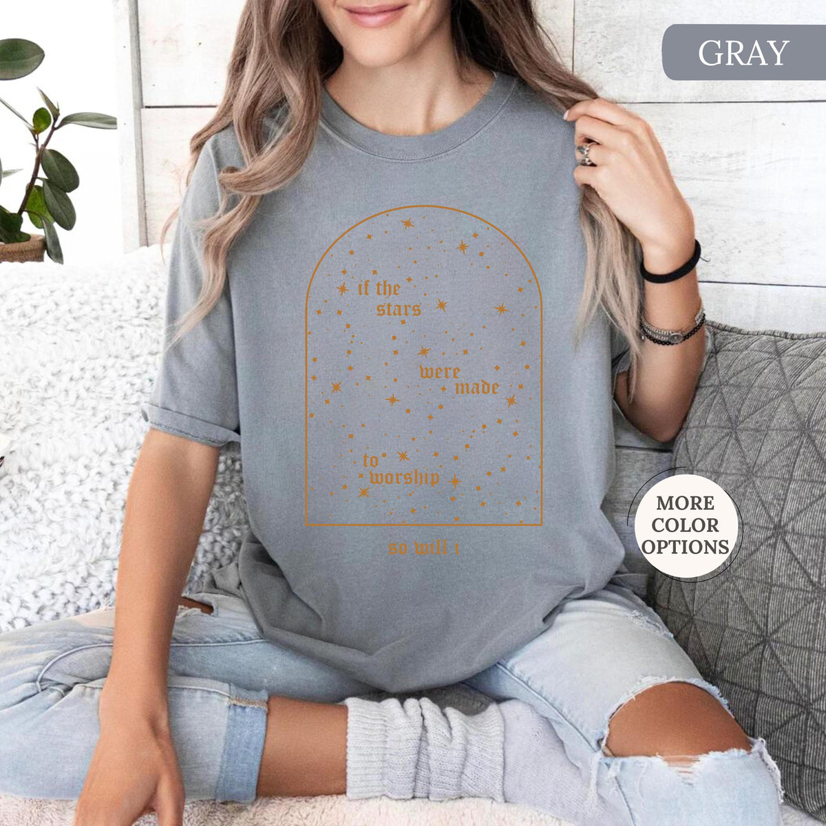 Comfort Colors® Christian Shirt, If The Stars Were Made To Worship So Will I Shirt, Boho Bible Verse Tee, Religious Gifts, Faith Apparel
