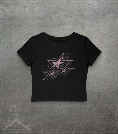 Y2K Star Baby Tee Grunge Graphic Crop Top for Women, Vintage Style Pink Star Shirt, Cute Emo Alt Girl Gift, 90s Coquette Top