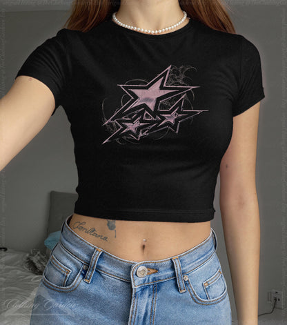 Y2K Star Baby Tee Grunge Graphic Crop Top for Women, Vintage Style Pink Star Shirt, Cute Emo Alt Girl Gift, 90s Coquette Top