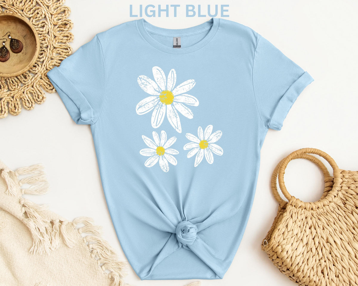 Daisy Shirt, Boho Floral Graphic Tee, Retro Aesthetic Flower Shirt, Spring Flower Trendy Summer Three  Daisy Shirt for Women and Youth Girl
