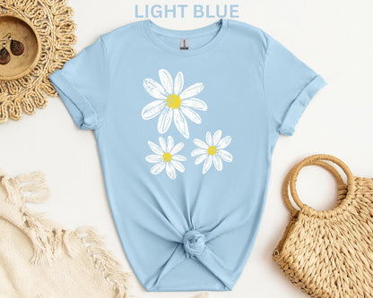 Daisy Shirt, Boho Floral Graphic Tee, Retro Aesthetic Flower Shirt, Spring Flower Trendy Summer Three  Daisy Shirt for Women and Youth Girl