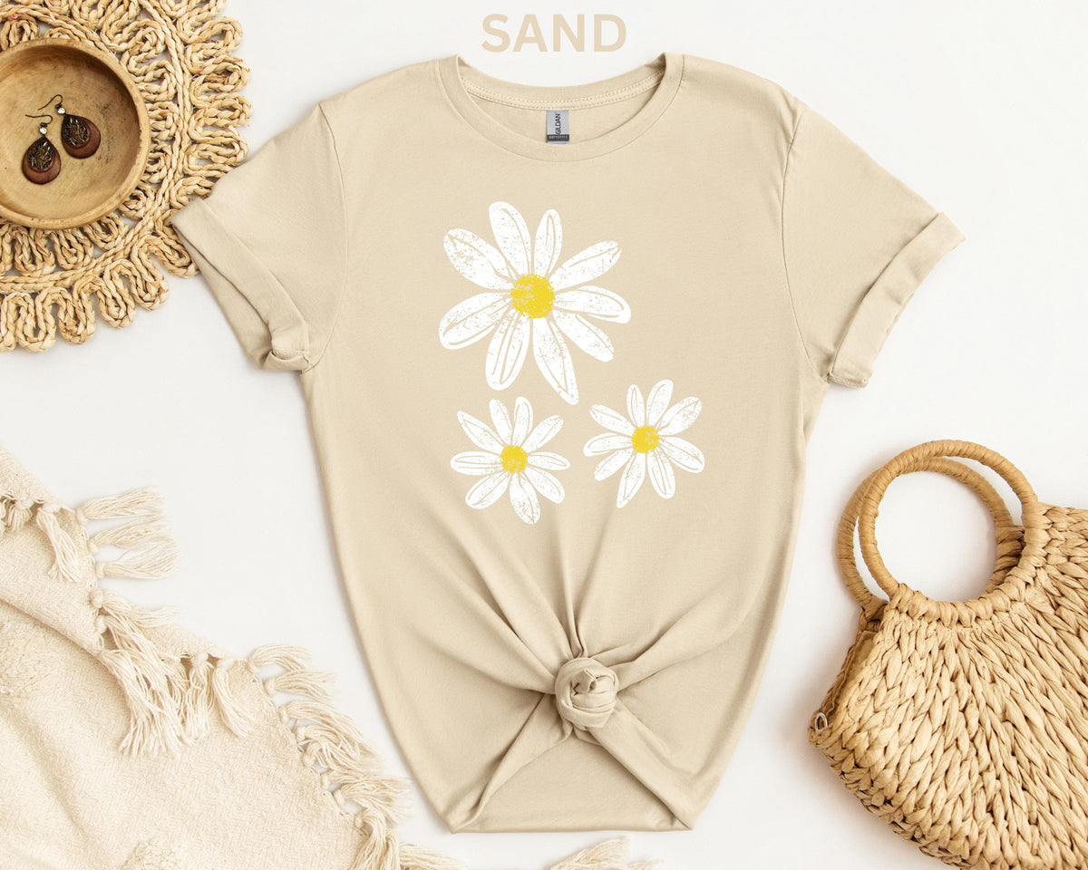 Daisy Shirt, Boho Floral Graphic Tee, Retro Aesthetic Flower Shirt, Spring Flower Trendy Summer Three  Daisy Shirt for Women and Youth Girl