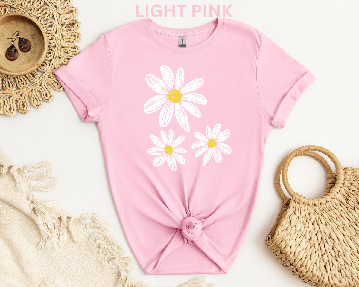 Daisy Shirt, Boho Floral Graphic Tee, Retro Aesthetic Flower Shirt, Spring Flower Trendy Summer Three  Daisy Shirt for Women and Youth Girl