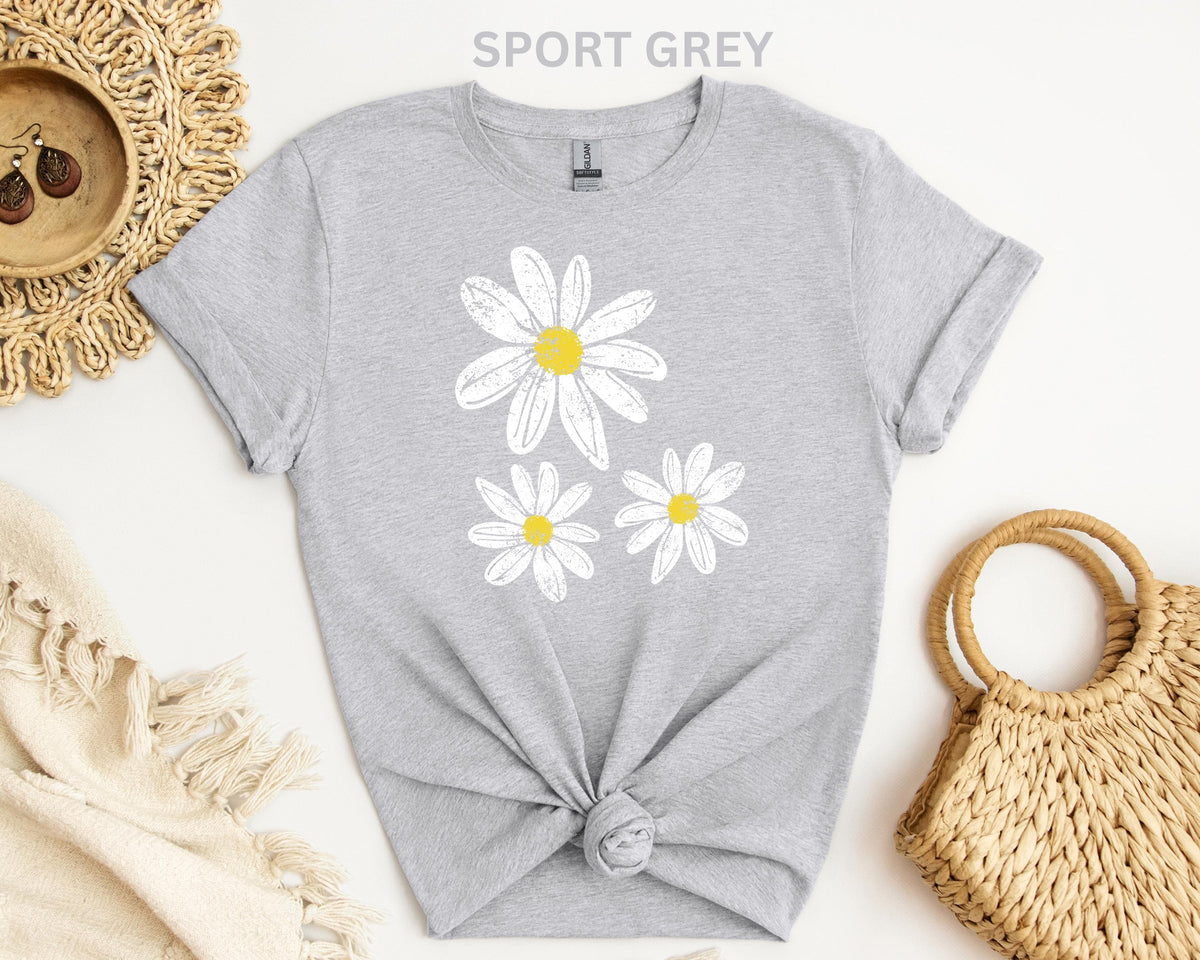Daisy Shirt, Boho Floral Graphic Tee, Retro Aesthetic Flower Shirt, Spring Flower Trendy Summer Three  Daisy Shirt for Women and Youth Girl
