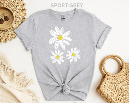 Daisy Shirt, Boho Floral Graphic Tee, Retro Aesthetic Flower Shirt, Spring Flower Trendy Summer Three  Daisy Shirt for Women and Youth Girl