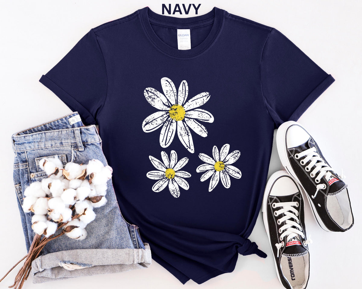Daisy Shirt, Boho Floral Graphic Tee, Retro Aesthetic Flower Shirt, Spring Flower Trendy Summer Three  Daisy Shirt for Women and Youth Girl