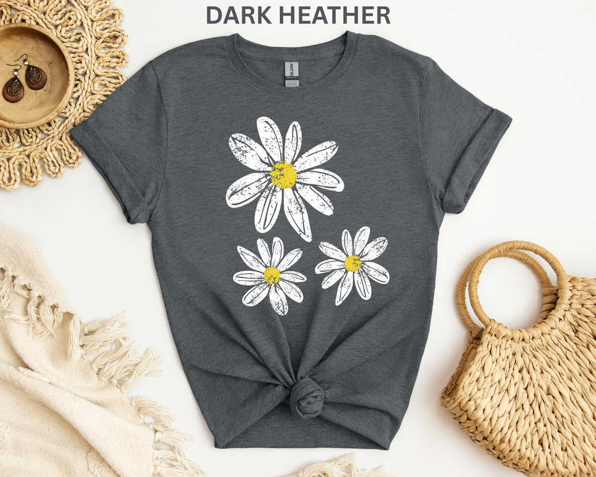 Daisy Shirt, Boho Floral Graphic Tee, Retro Aesthetic Flower Shirt, Spring Flower Trendy Summer Three  Daisy Shirt for Women and Youth Girl
