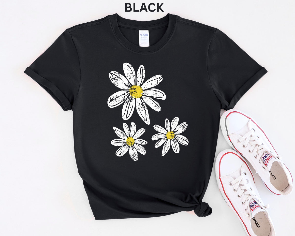 Daisy Shirt, Boho Floral Graphic Tee, Retro Aesthetic Flower Shirt, Spring Flower Trendy Summer Three  Daisy Shirt for Women and Youth Girl
