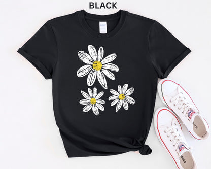 Daisy Shirt, Boho Floral Graphic Tee, Retro Aesthetic Flower Shirt, Spring Flower Trendy Summer Three  Daisy Shirt for Women and Youth Girl
