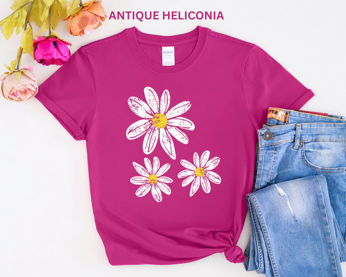 Daisy Shirt, Boho Floral Graphic Tee, Retro Aesthetic Flower Shirt, Spring Flower Trendy Summer Three  Daisy Shirt for Women and Youth Girl