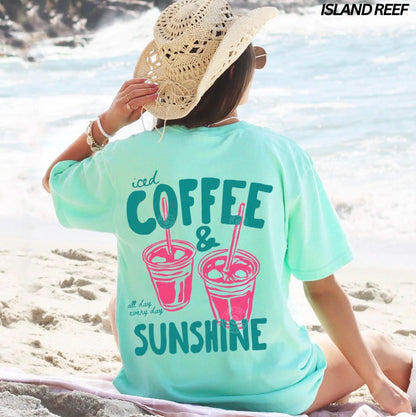 Iced Coffee and Sunshine Shirt, Front and Back Design Tee, Iced Coffee Shirt, Coffee Lover Gifts, Summer Top, Summer Vibes, Comfort Colors®