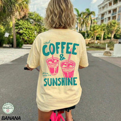 Iced Coffee and Sunshine Shirt, Front and Back Design Tee, Iced Coffee Shirt, Coffee Lover Gifts, Summer Top, Summer Vibes, Comfort Colors®