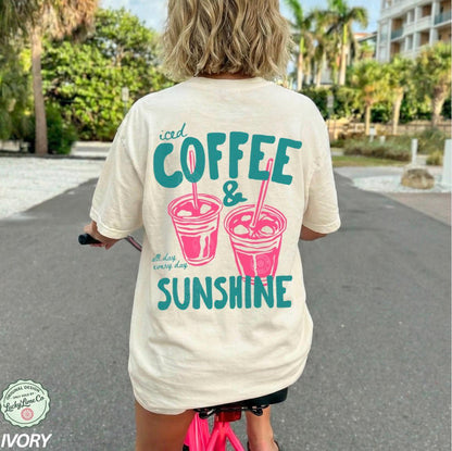 Iced Coffee and Sunshine Shirt, Front and Back Design Tee, Iced Coffee Shirt, Coffee Lover Gifts, Summer Top, Summer Vibes, Comfort Colors®