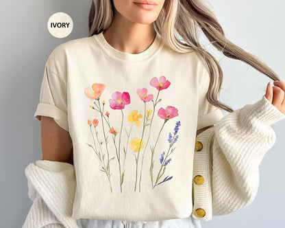 Wildflower Comfort Colors® T-Shirt, Flower Shirt, Floral Shirt, Boho Flower Shirts Women, Cottagecore T Shirt, Womens Botanical, Garden Tee