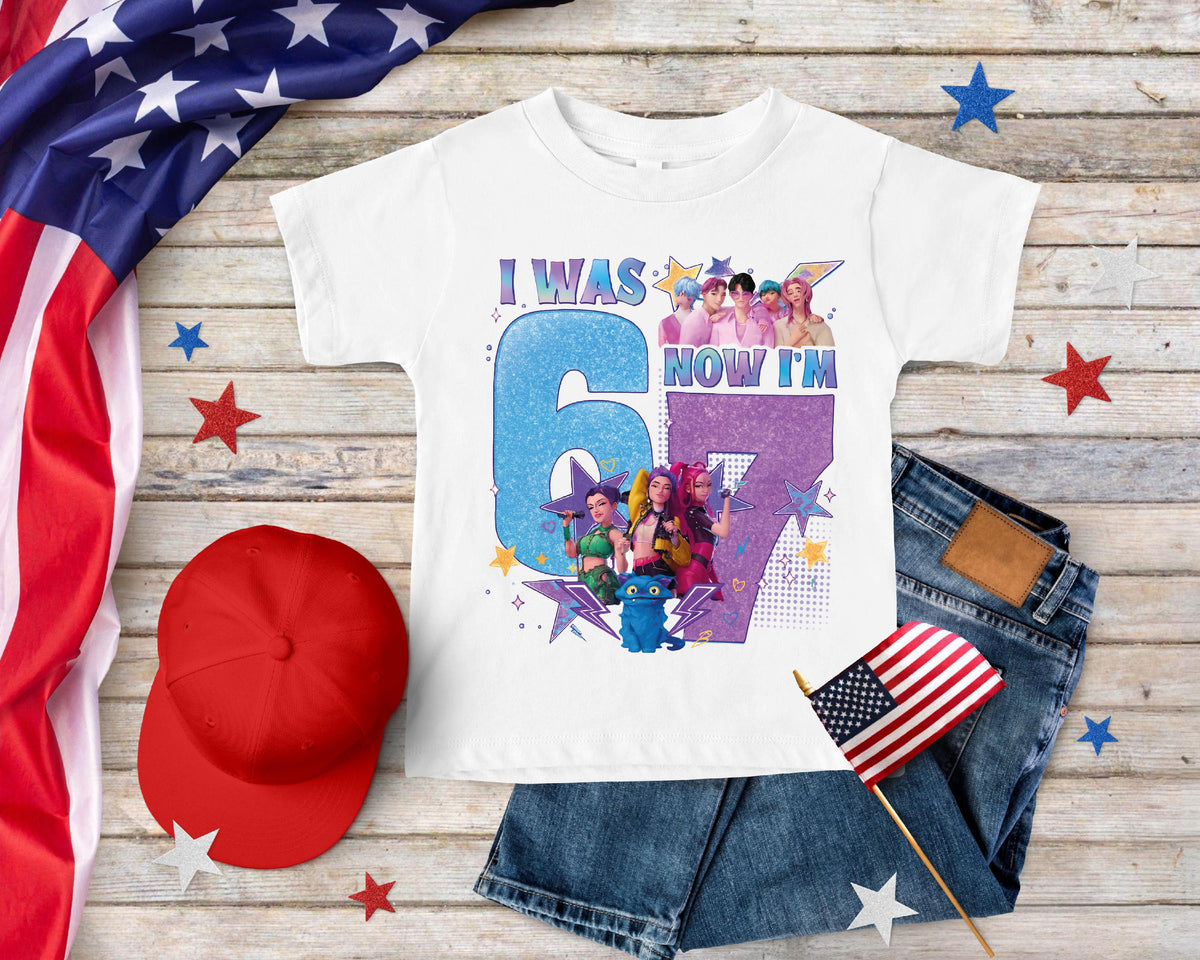 I Was 6 Now I'm 7 Kpop Girls Birthday Shirt, Funny 7th Birthday Meme T-Shirt, Trendy 67 Birthday Crew, Birthday Girl Gift for her