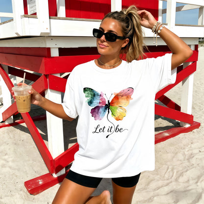 Let It Be Rainbow Butterfly Women Shirt, Watercolor Winged Graphic Tee, Inspirational Women Shirt, Gift for Wife
