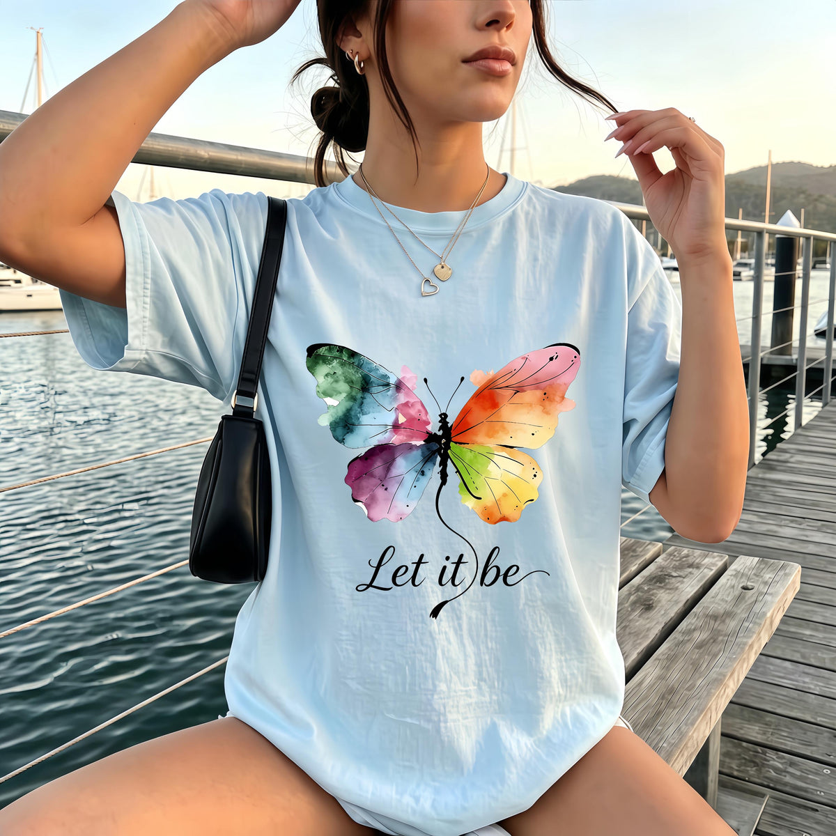Let It Be Rainbow Butterfly Women Shirt, Watercolor Winged Graphic Tee, Inspirational Women Shirt, Gift for Wife