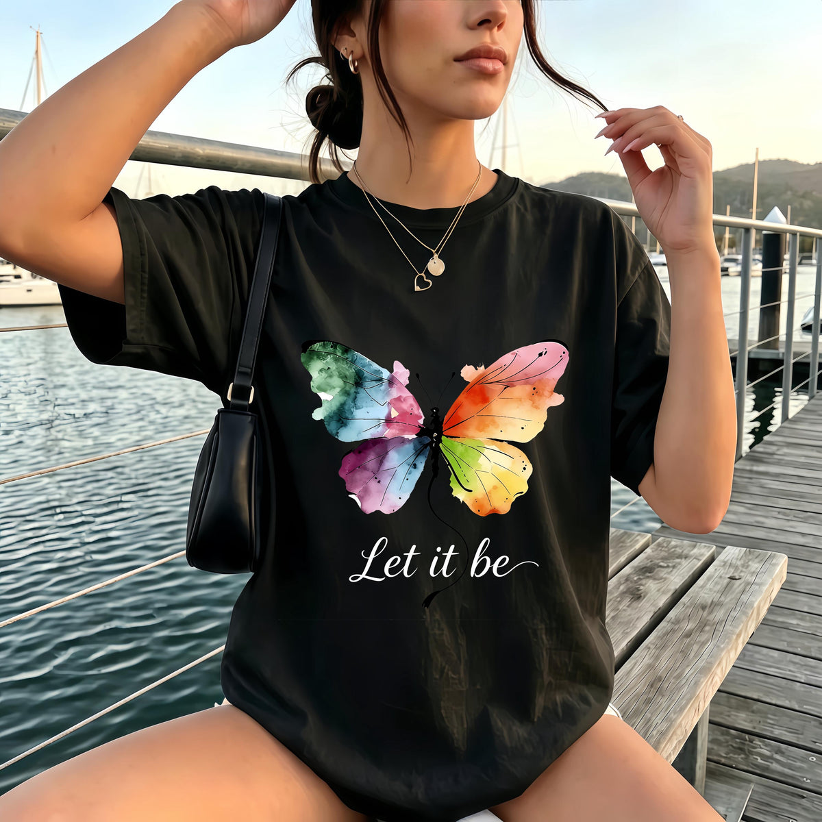 Let It Be Rainbow Butterfly Women Shirt, Watercolor Winged Graphic Tee, Inspirational Women Shirt, Gift for Wife