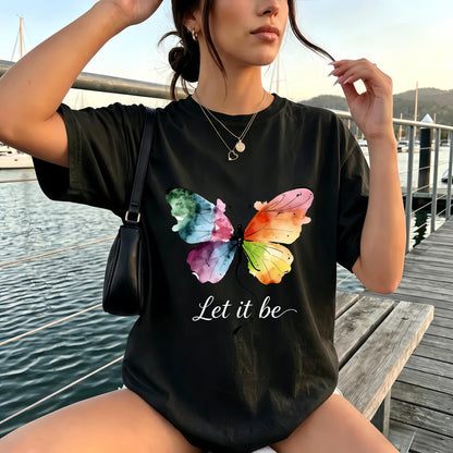 Let It Be Rainbow Butterfly Women Shirt, Watercolor Winged Graphic Tee, Inspirational Women Shirt, Gift for Wife