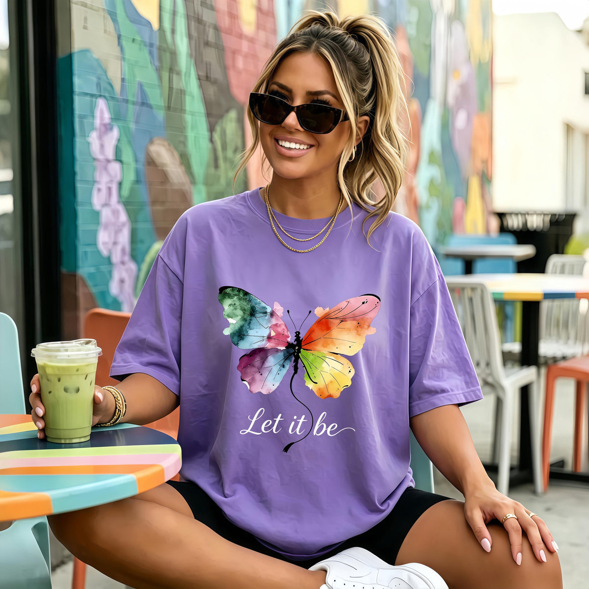 Let It Be Rainbow Butterfly Women Shirt, Watercolor Winged Graphic Tee, Inspirational Women Shirt, Gift for Wife