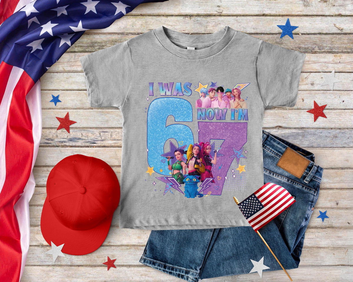 I Was 6 Now I'm 7 Kpop Girls Birthday Shirt, Funny 7th Birthday Meme T-Shirt, Trendy 67 Birthday Crew, Birthday Girl Gift for her