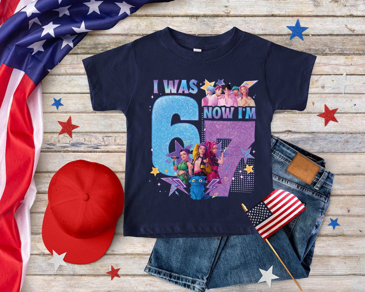 I Was 6 Now I'm 7 Kpop Girls Birthday Shirt, Funny 7th Birthday Meme T-Shirt, Trendy 67 Birthday Crew, Birthday Girl Gift for her