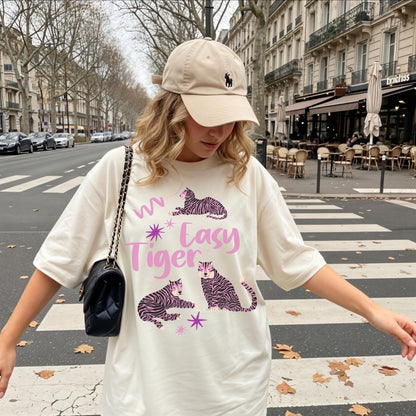 Easy Tiger Comfort Colors® T-Shirt, Retro Tiger Shirt, Tiger Graphic Tee, Trendy Boho Shirt, Cool Tees for Women, Retro Vintage Tiger Shirt