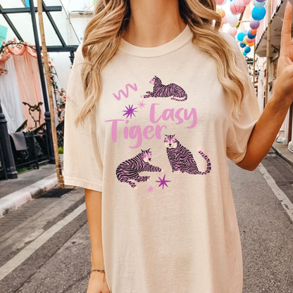 Easy Tiger Comfort Colors® T-Shirt, Retro Tiger Shirt, Tiger Graphic Tee, Trendy Boho Shirt, Cool Tees for Women, Retro Vintage Tiger Shirt