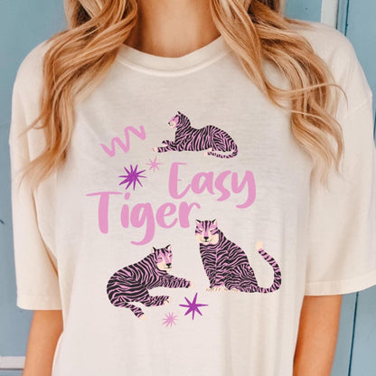 Easy Tiger Comfort Colors® T-Shirt, Retro Tiger Shirt, Tiger Graphic Tee, Trendy Boho Shirt, Cool Tees for Women, Retro Vintage Tiger Shirt