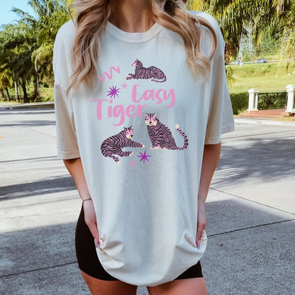 Easy Tiger Comfort Colors® T-Shirt, Retro Tiger Shirt, Tiger Graphic Tee, Trendy Boho Shirt, Cool Tees for Women, Retro Vintage Tiger Shirt