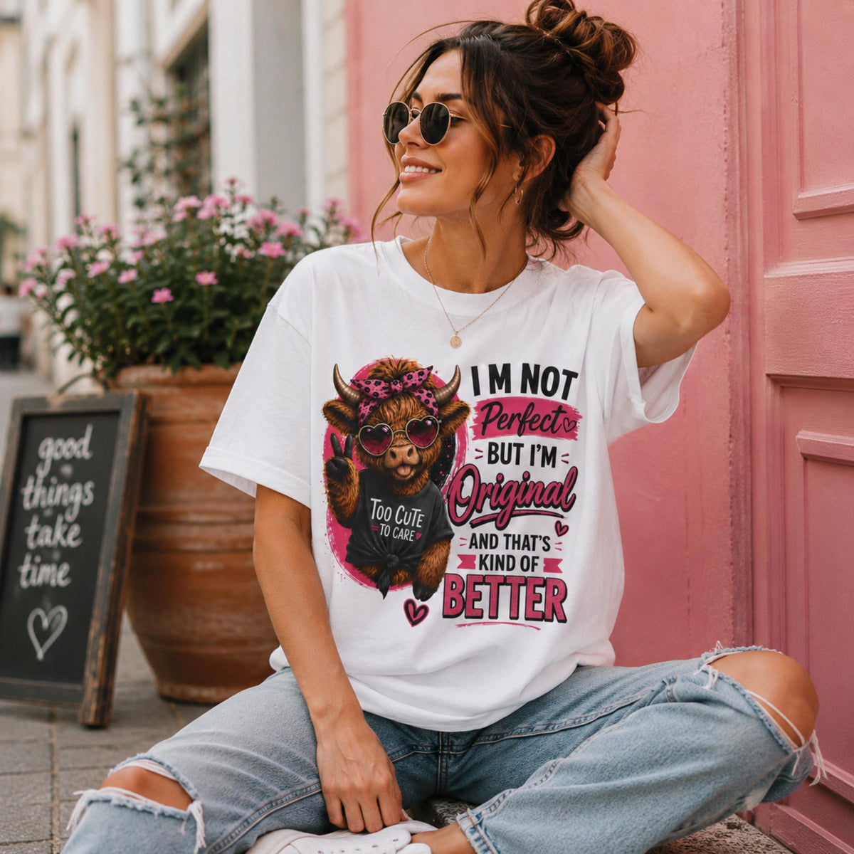 Funny Highland Cow T-Shirt for Women | Cute Cowgirl Graphic Tee, Western Pink Shirt, Trendy Country Girl Tee