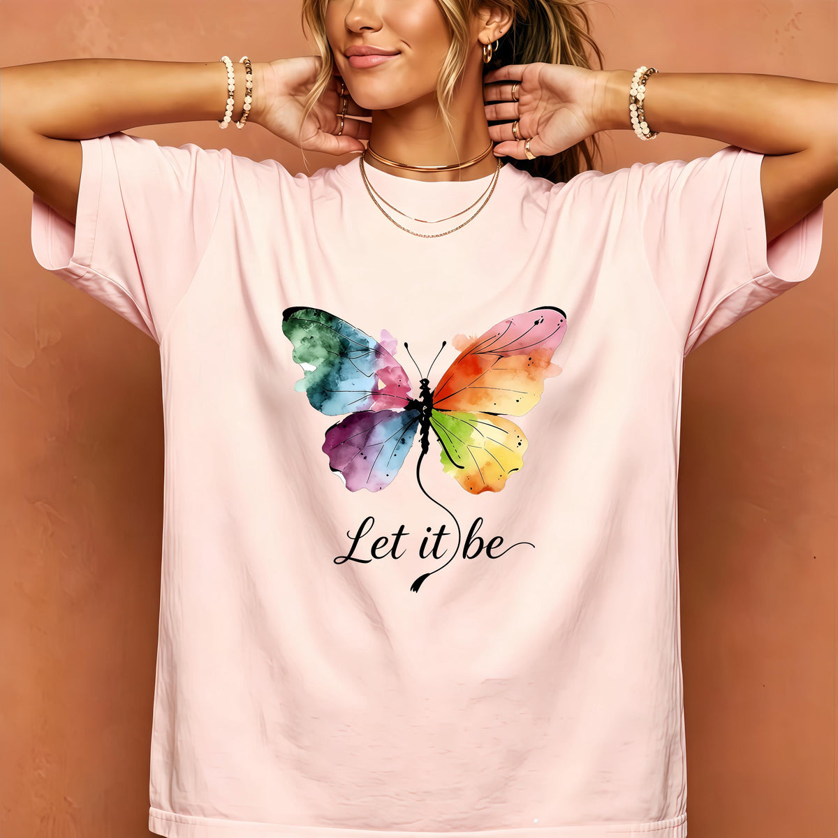Let It Be Rainbow Butterfly Women Shirt, Watercolor Winged Graphic Tee, Inspirational Women Shirt, Gift for Wife