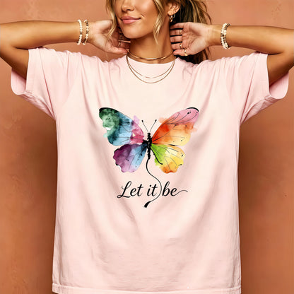 Let It Be Rainbow Butterfly Women Shirt, Watercolor Winged Graphic Tee, Inspirational Women Shirt, Gift for Wife