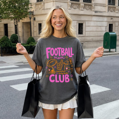 Football Mom Club Comfort Colors® T-Shirt, Trendy Game Day Football Season Graphic Tee, Funny Sport Mom Shirt for Women