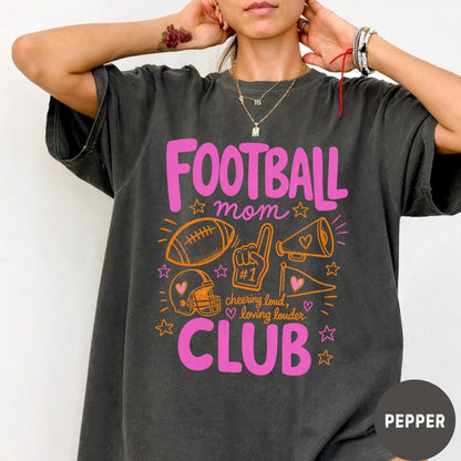Football Mom Club Comfort Colors® T-Shirt, Trendy Game Day Football Season Graphic Tee, Funny Sport Mom Shirt for Women
