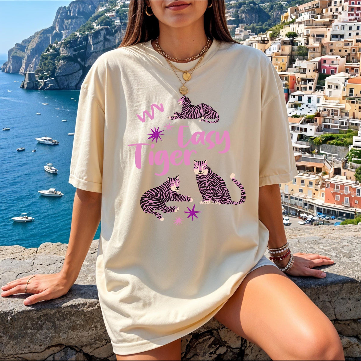Easy Tiger Comfort Colors® T-Shirt, Retro Tiger Shirt, Tiger Graphic Tee, Trendy Boho Shirt, Cool Tees for Women, Retro Vintage Tiger Shirt