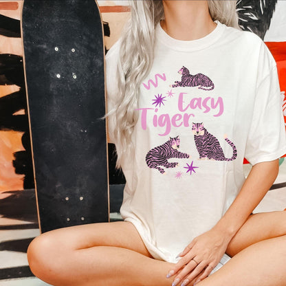 Easy Tiger Comfort Colors® T-Shirt, Retro Tiger Shirt, Tiger Graphic Tee, Trendy Boho Shirt, Cool Tees for Women, Retro Vintage Tiger Shirt