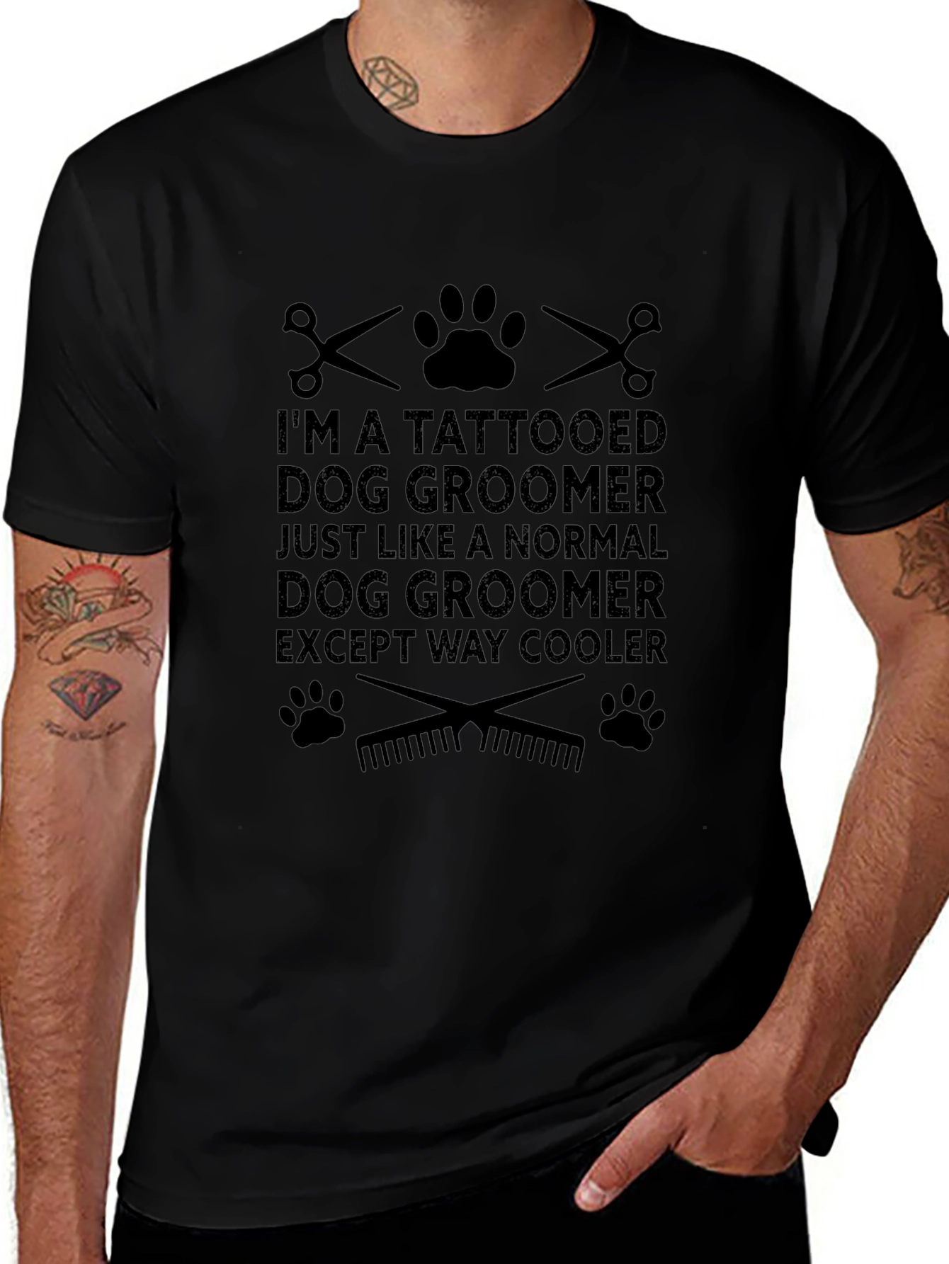 Tattooed Dog Groomer Black Graphic T-Shirt