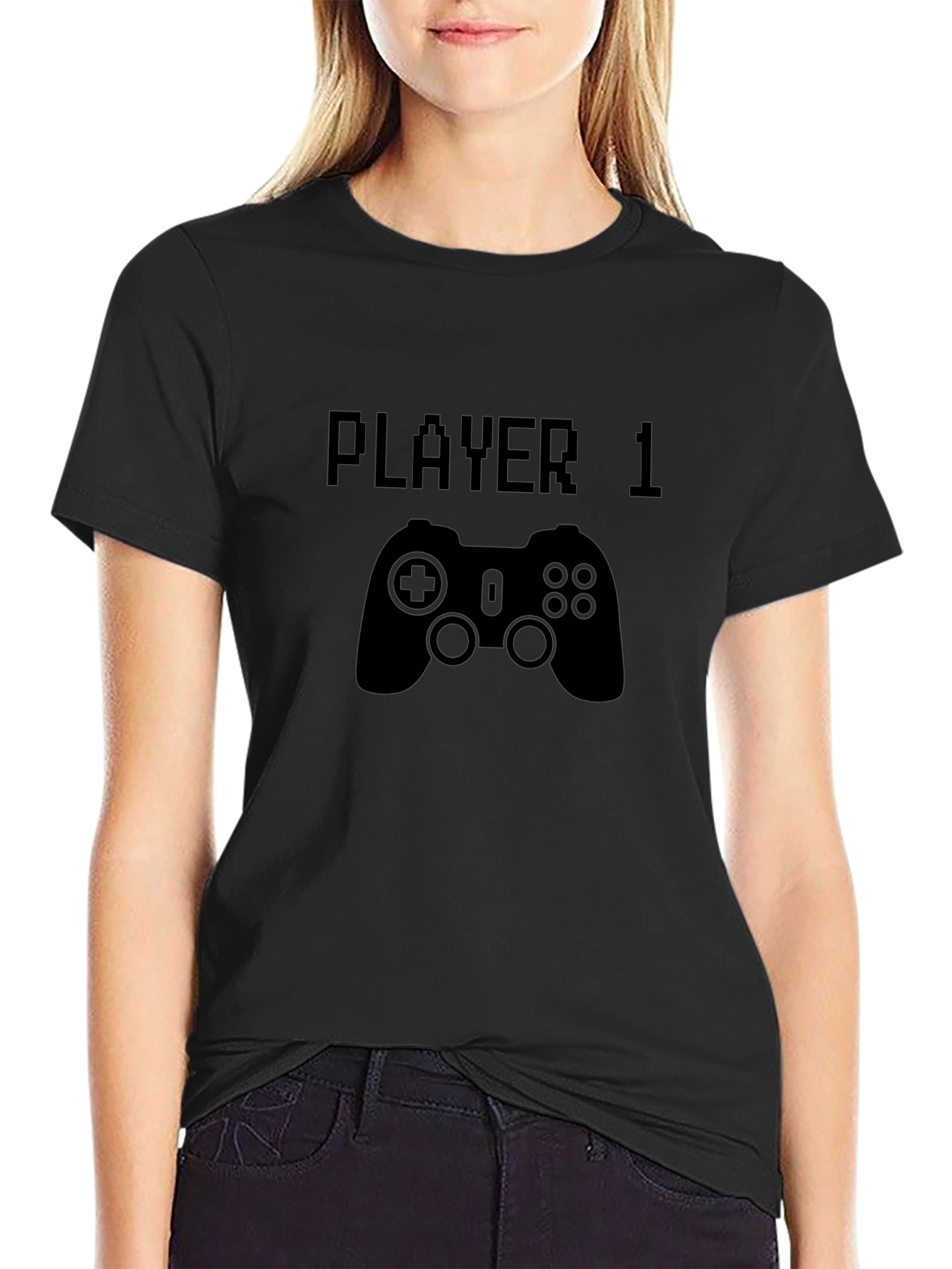 Player 1 Graphic Tee - Black Cotton Gamer T-Shirt