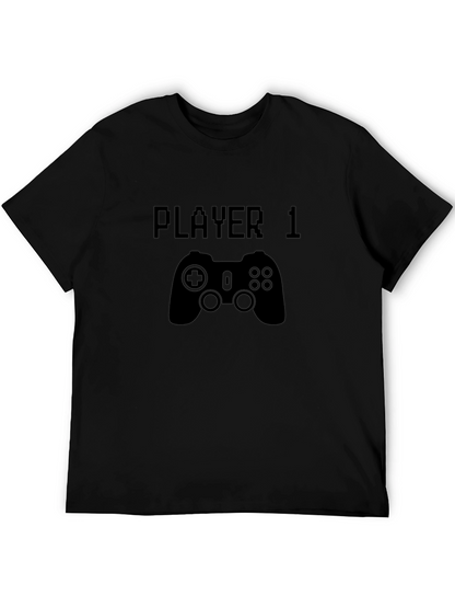 Player 1 Graphic Tee - Black Cotton Gamer T-Shirt
