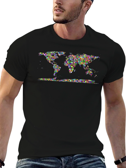 Pixelated World Map Graphic Print T-Shirt